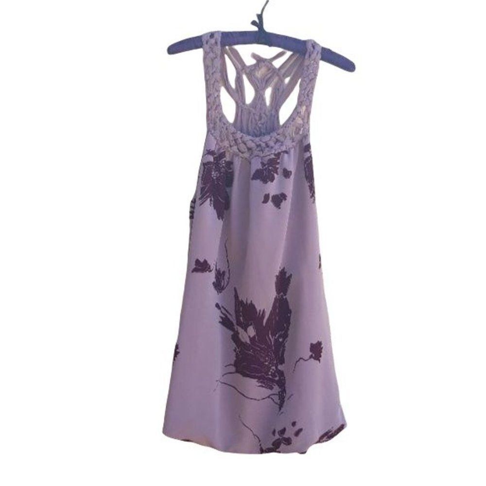 Artsy Kimchi Blue Abstract Cow Print Crochet Racerback Balloon Mini‎ Dress Sz S